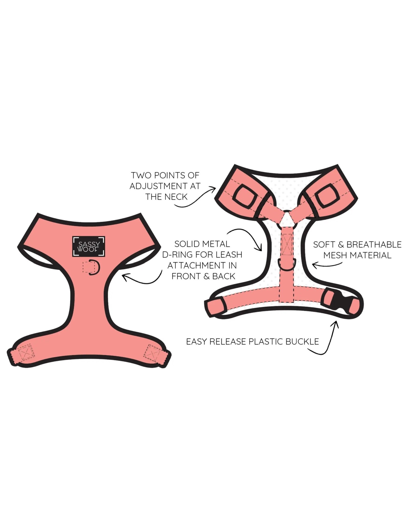Sassy Woof 'Neon Pink' Adjustable Dog Harness