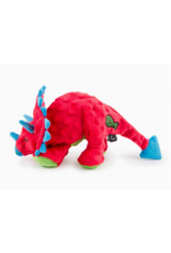 Pet Pallete goDog Dino Triceratops w/Chew Guard Plush Dog Toy Red