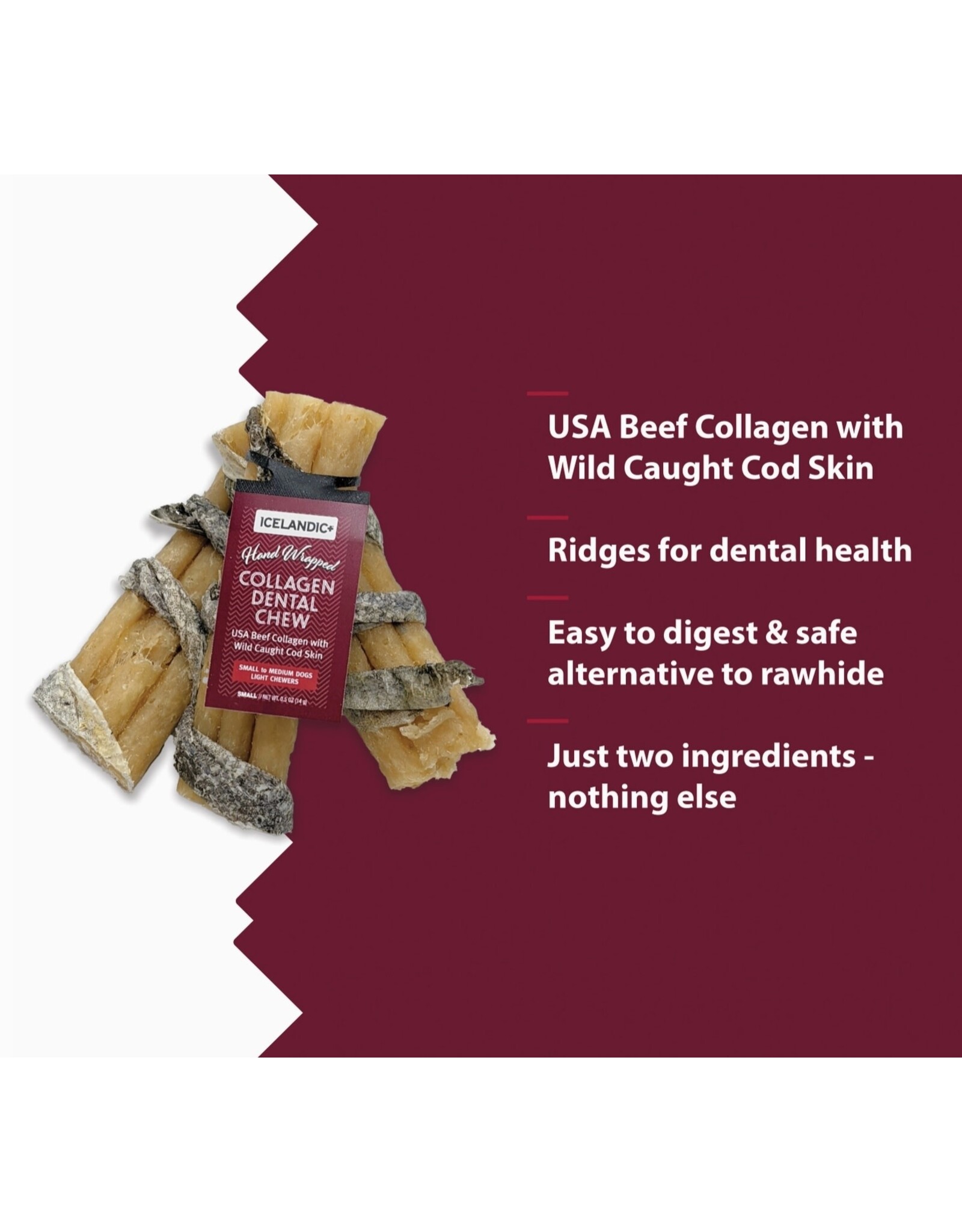 Icelandic+ Icelandic+ Beef Collagen Dental Chews Cod Skin 4" Dog Treat