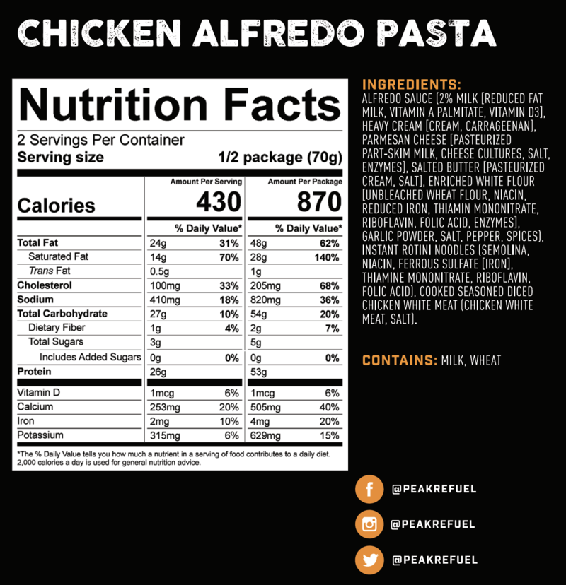 Peak Refuel Chicken Alfredo Pasta Meal