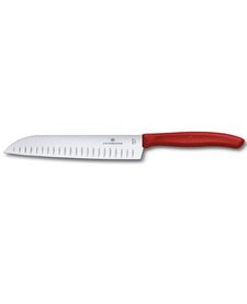 Classic Santoku Knife, Fluted Edge, Red