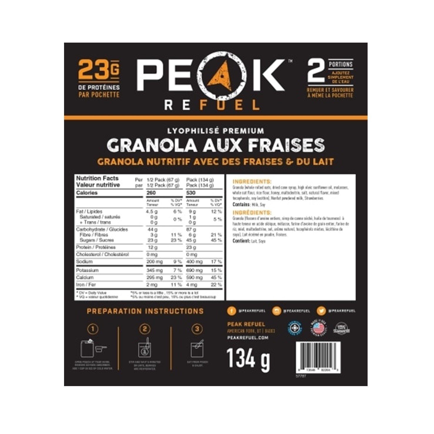 Peak Refuel Strawberries & Granola With Milk
