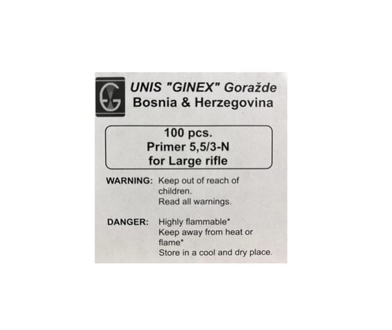 Unis Ginex Primer 5.5/3-N For Large Rifle , 100 Count