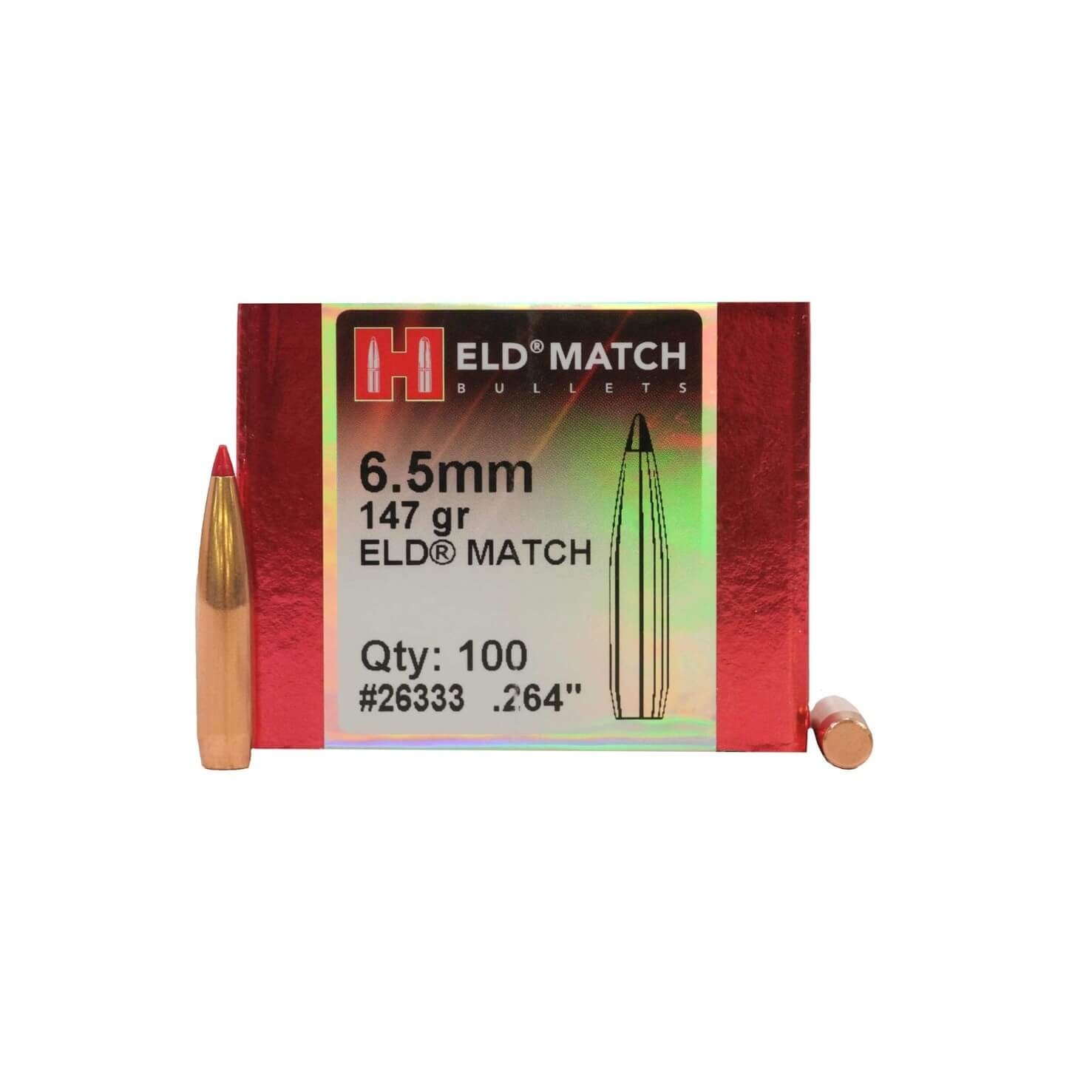Hornady 26333 ELD Match Rifle Bullets, 6.5mm .264  147 gr