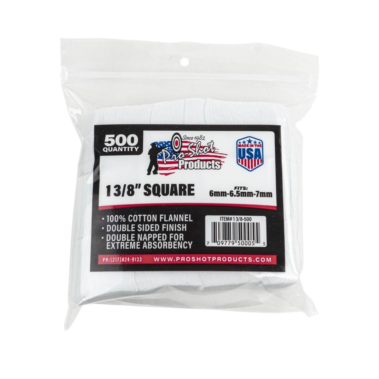 Pro-Shot 6-7mm - 1 3/8" Square Patch , 500 Count