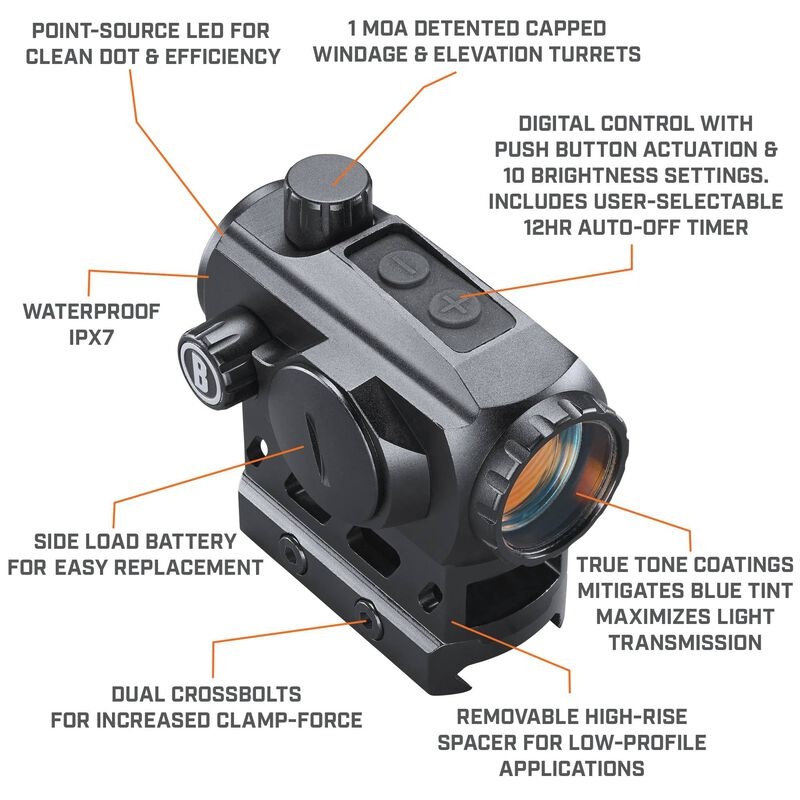 Bushnell 1x22 Trs-125 Black Tube Dot Sight 3 Moa Red Dot, Push Button