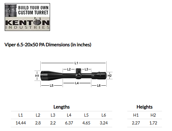 Vortex Viper 6.5-20x50 PA Riflescope Mil-Dot