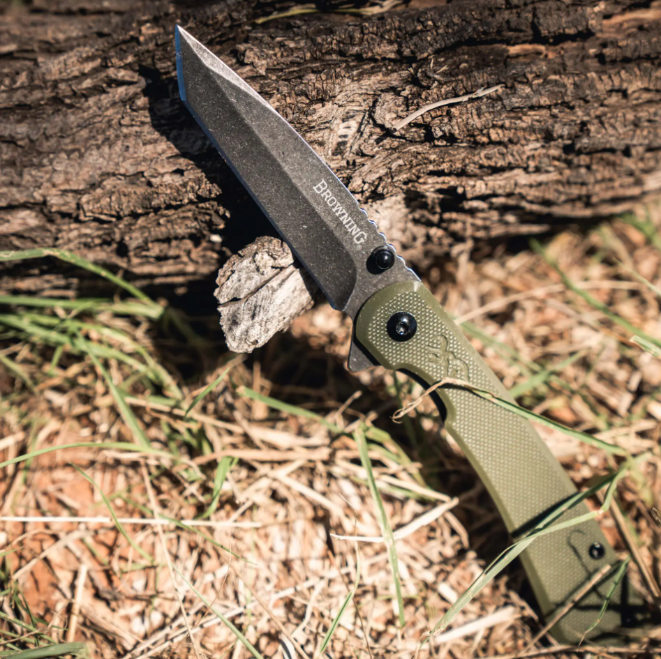 Branded Rock Folder Tanto - OD Green G10