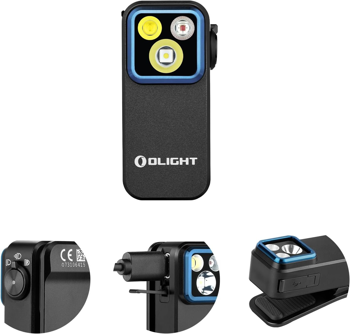 Olight Oclip Pro Clip on Flashlight with Floodlight Spotlight and Red Light- Black