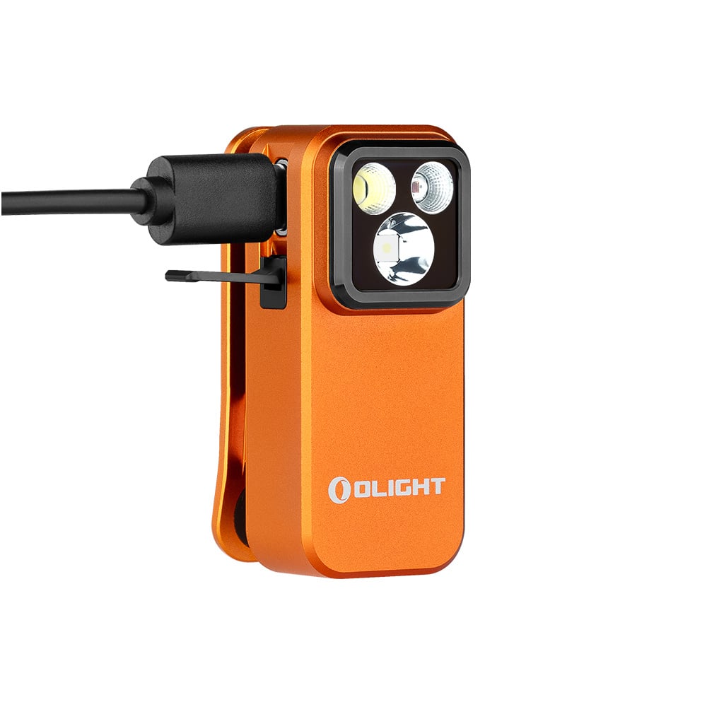 Olight Oclip Pro Clip on Flashlight with Floodlight Spotlight and Red Light- Orange