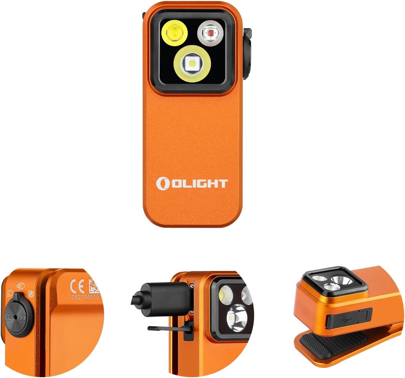 Olight Oclip Pro Clip on Flashlight with Floodlight Spotlight and Red Light- Orange