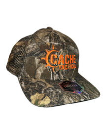 Cache Tactical Trucker Hat - Camo Meshback with Orange Thread