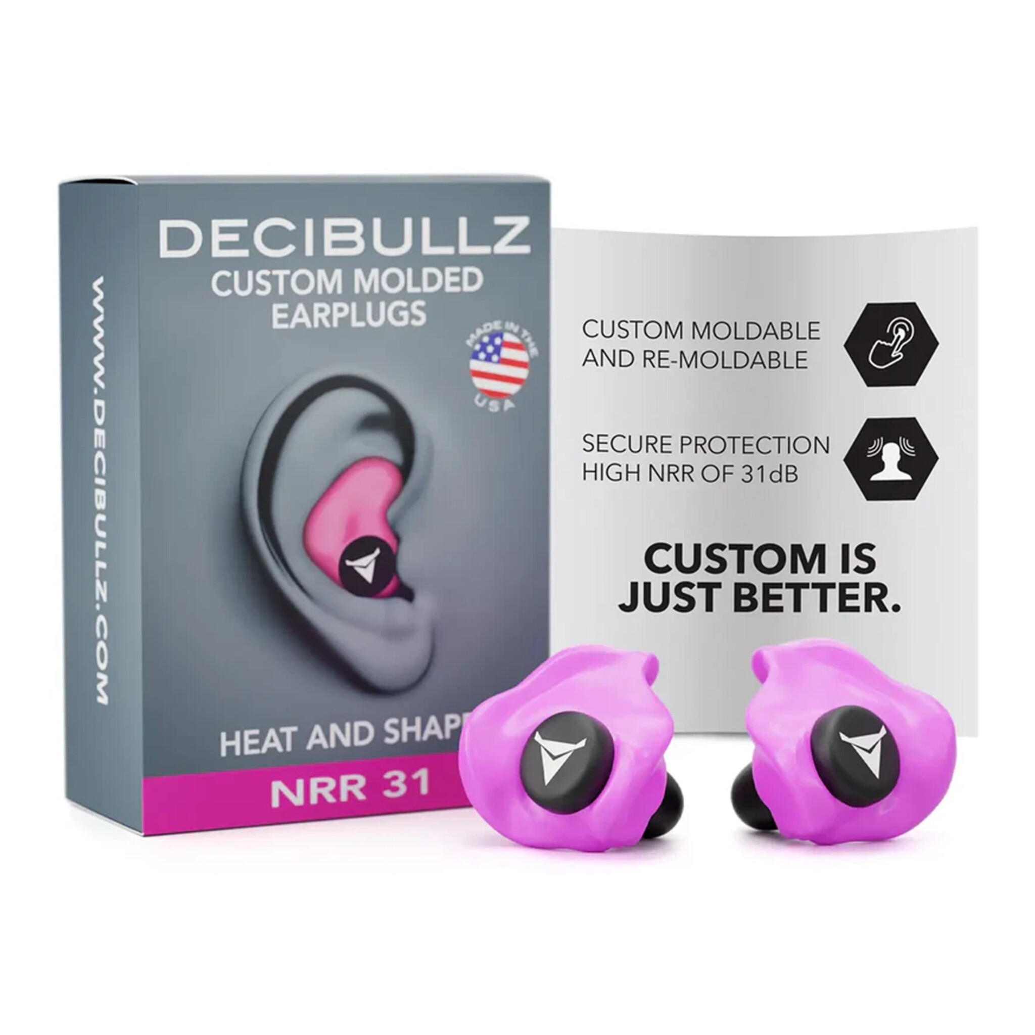 Decibullz Custom Molded Earplugs, 31dB, Remoldable