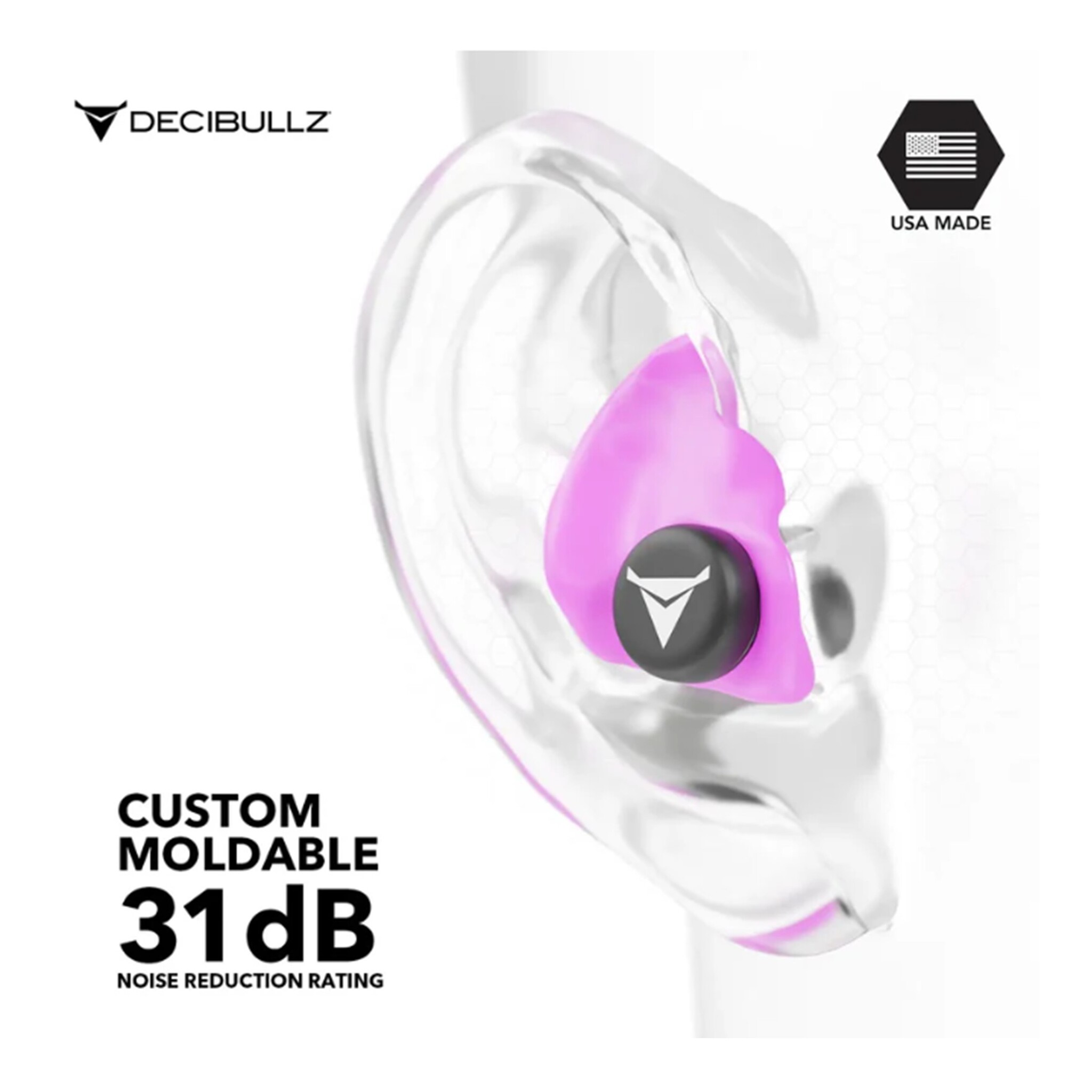 Decibullz Custom Molded Earplugs, 31dB, Remoldable