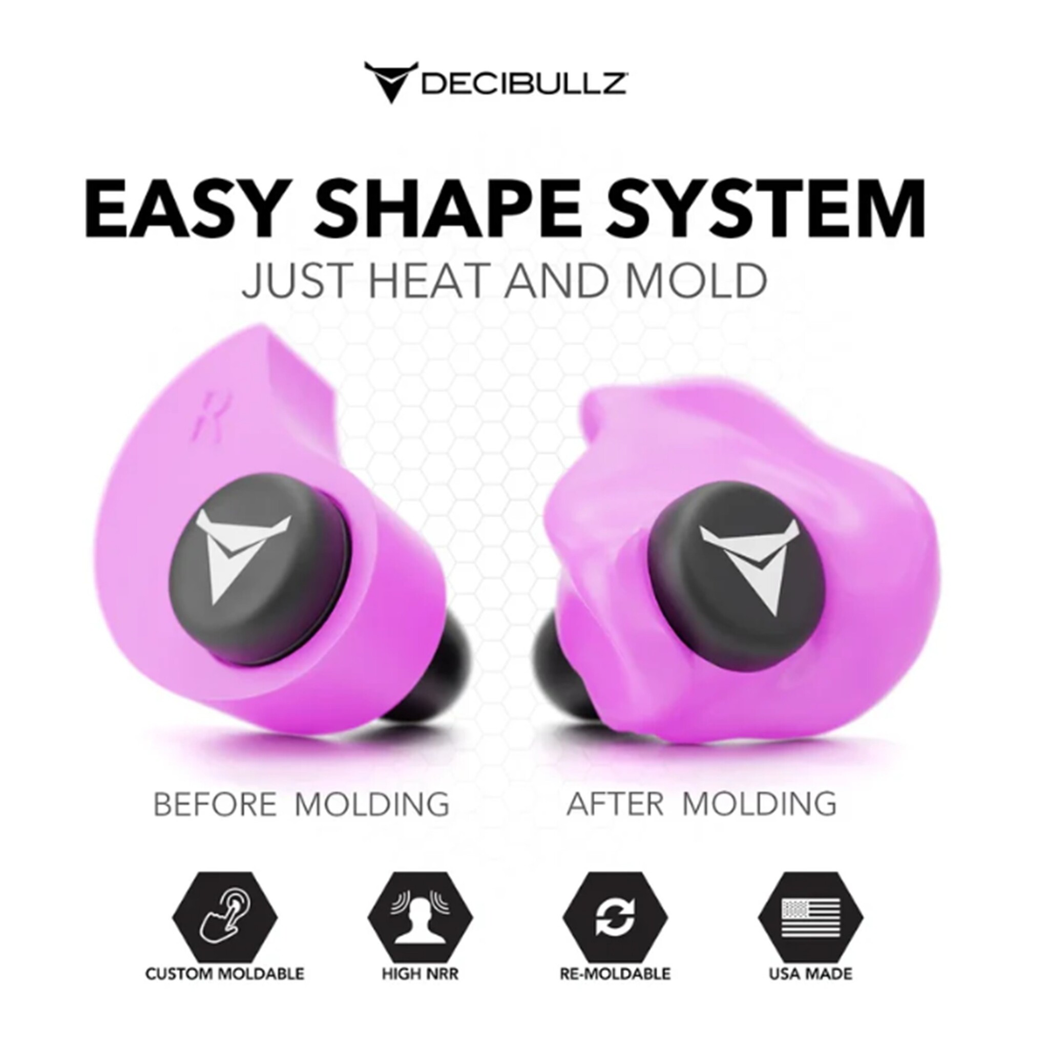 Decibullz Custom Molded Earplugs, 31dB, Remoldable