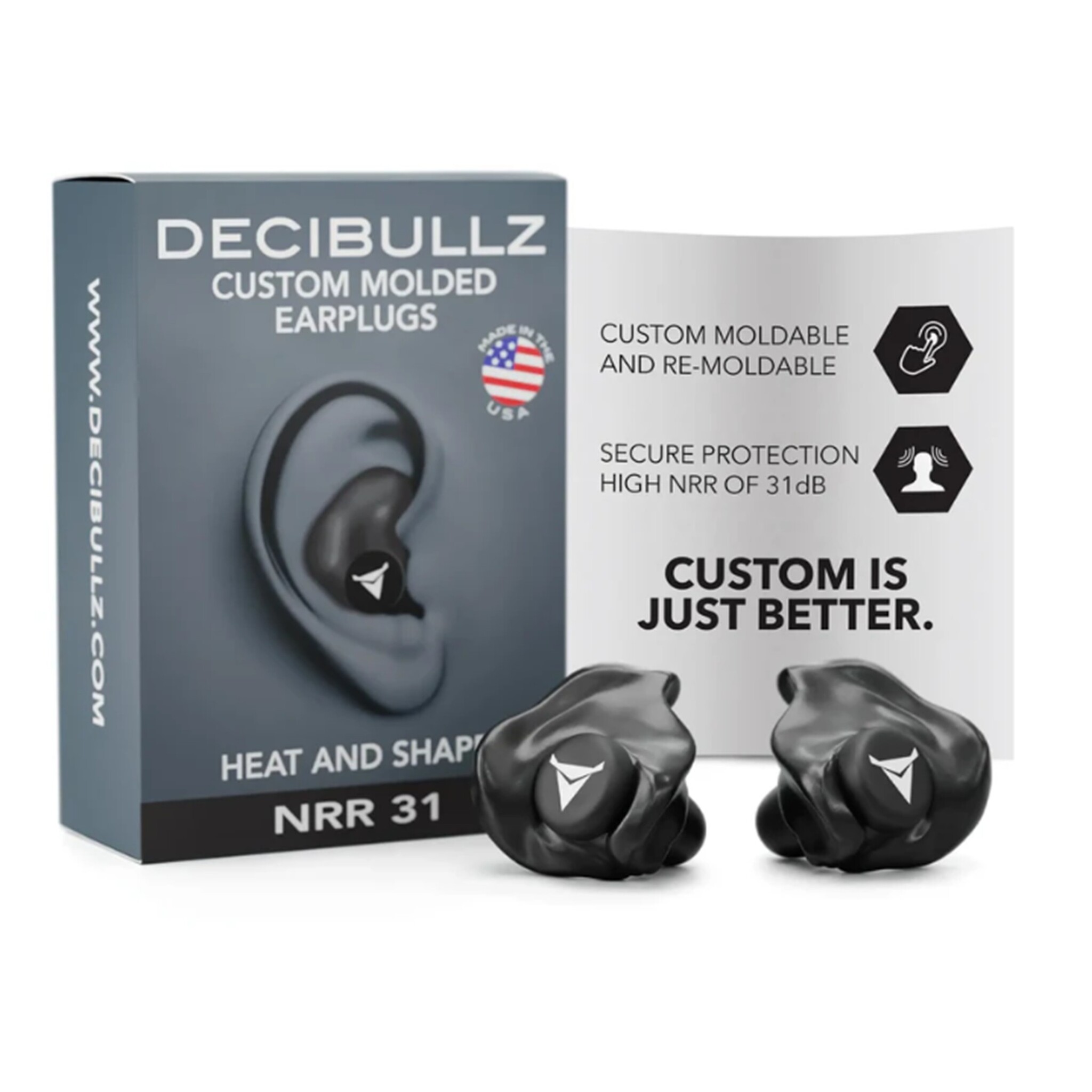 Decibullz Custom Molded Earplugs, 31dB, Remoldable