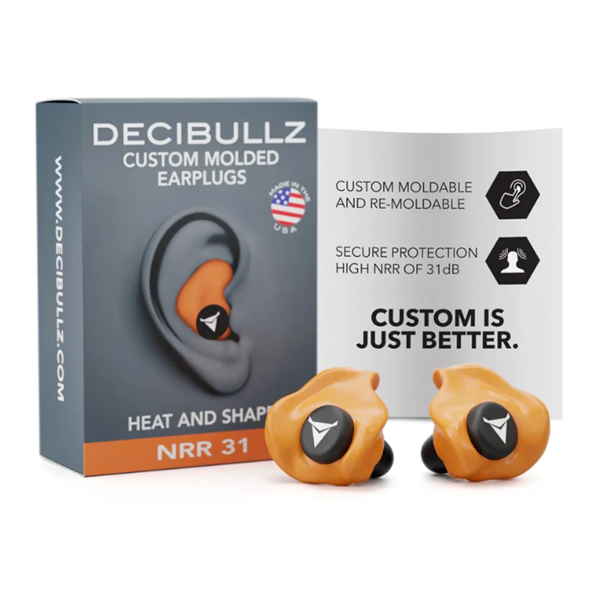 Decibullz Custom Molded Earplugs, 31dB, Remoldable