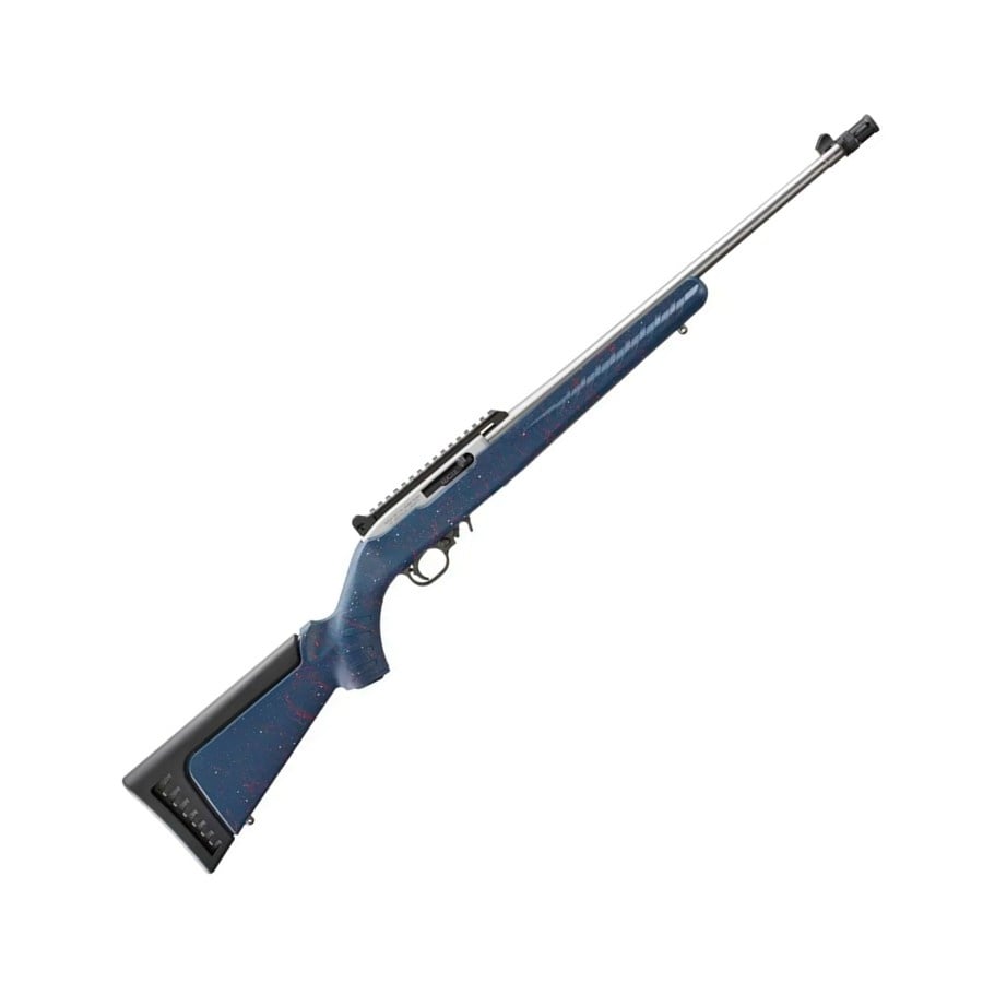 Ruger 10/22, 22LR, 18.5" SS Barrel, Liberty Blue w/ Red & White Stock