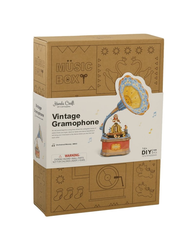 Hands Craft Wooden Puzzle Music Box: Vintage Gramophone