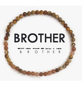 Ethic Goods Morse Code Bracelet Men's: Brother,  Sand Quartz & Tan Picture Jasper