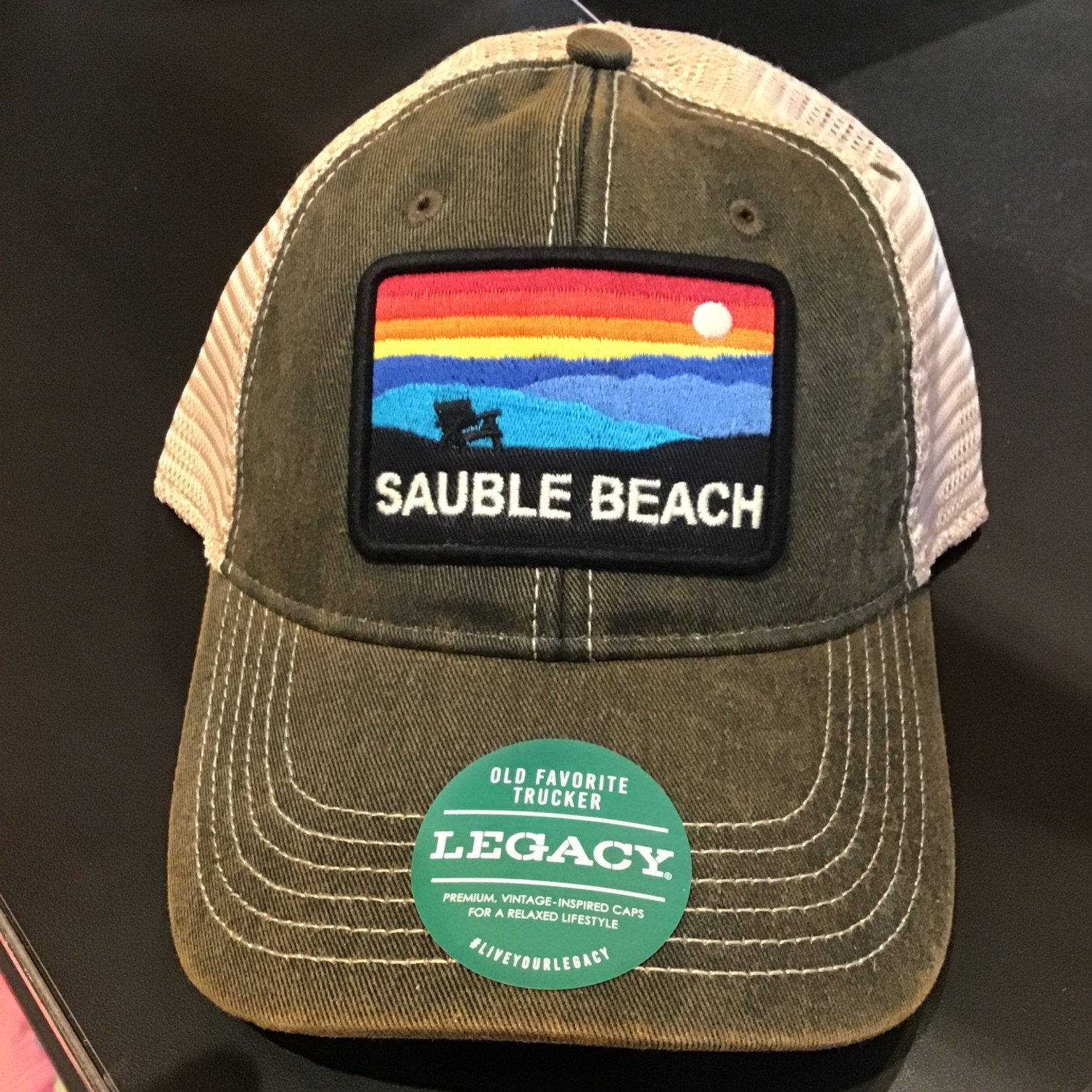 Sauble Beach SB sunset chair patch trucker hat