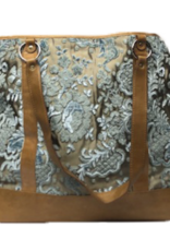 glenda Gies Eloise Ice Blue Chenille Floral on Gold Tote Bag