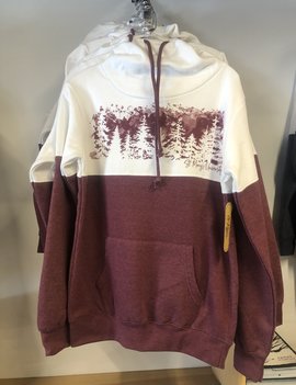 Women's High Neck Hoodie Burgandy/Cream Large