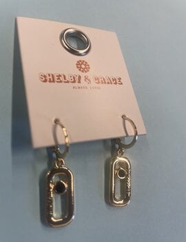 StMU Gold and Blue Rectangle Earrings