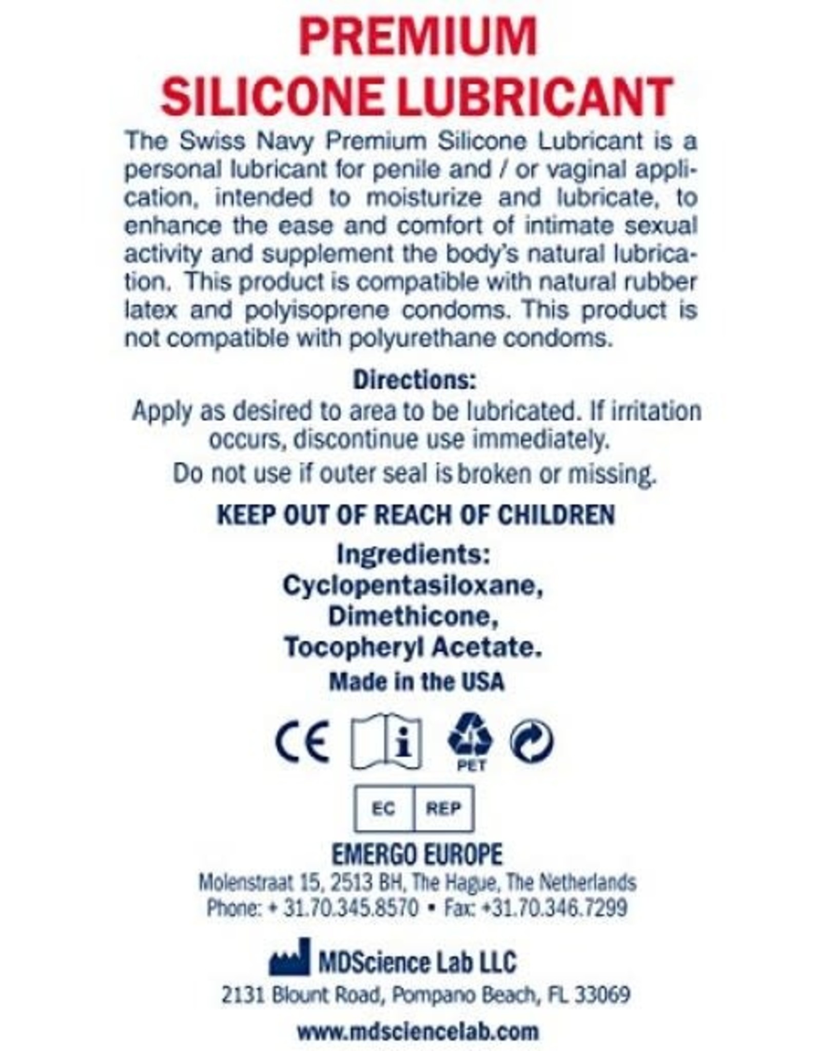 Swiss Navy Silicone Lubricant 8oz