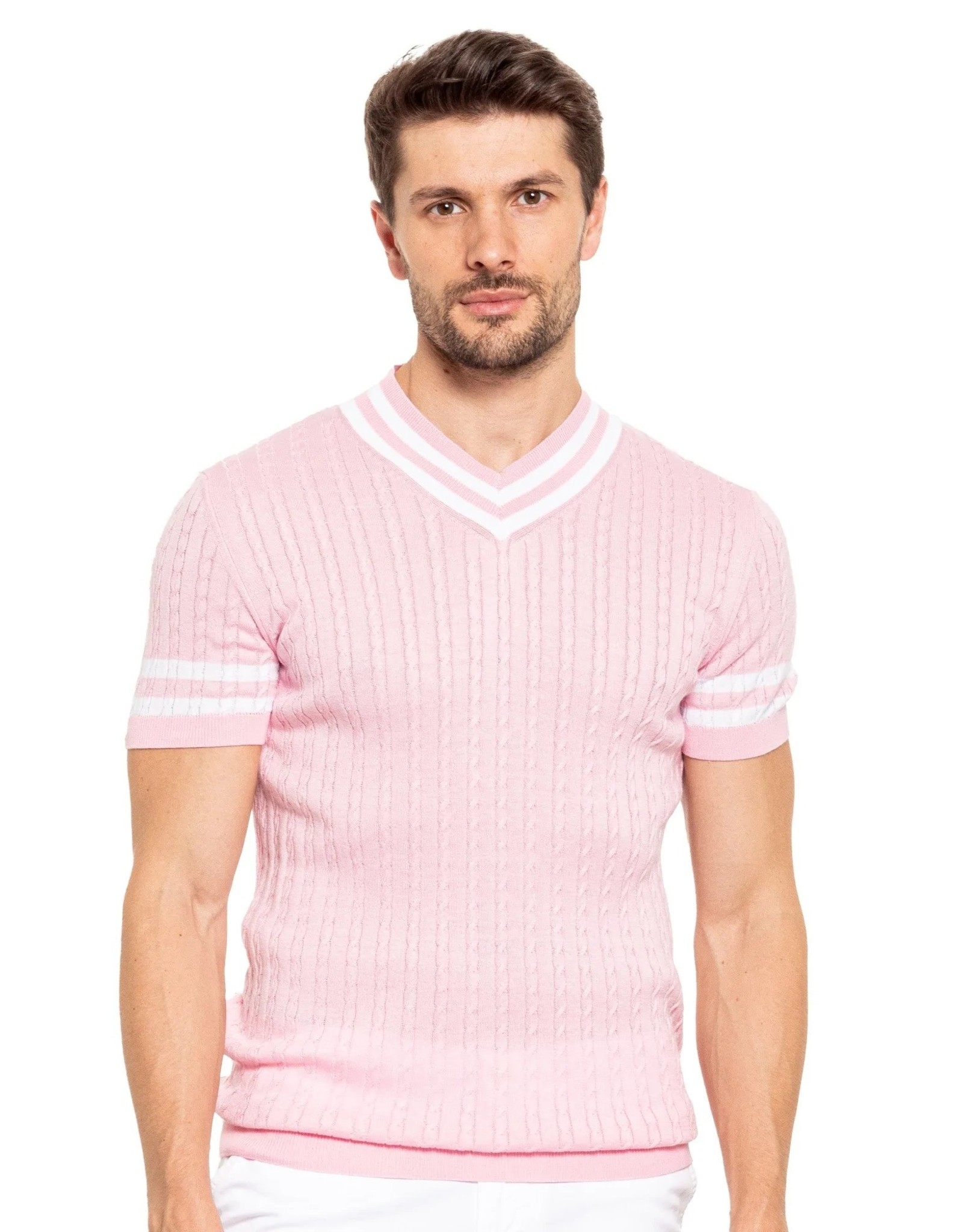 Eight X Cable Knit V-Neck Polo