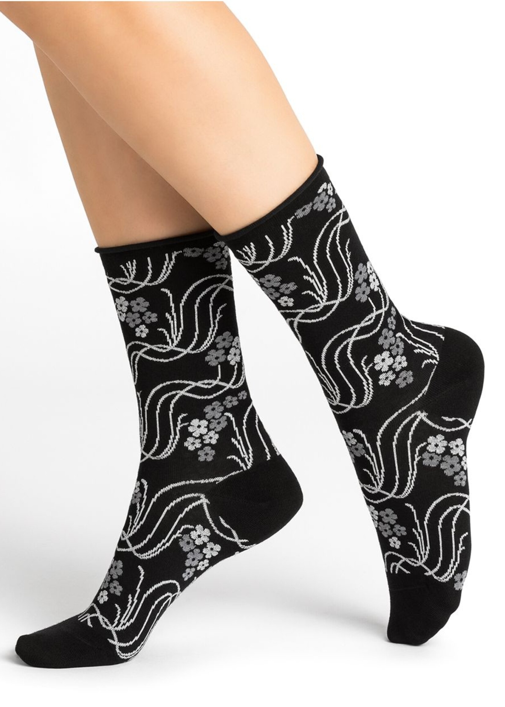 Bleu Forêt Chaussettes BF veloutées Fleurs sauvages 6437