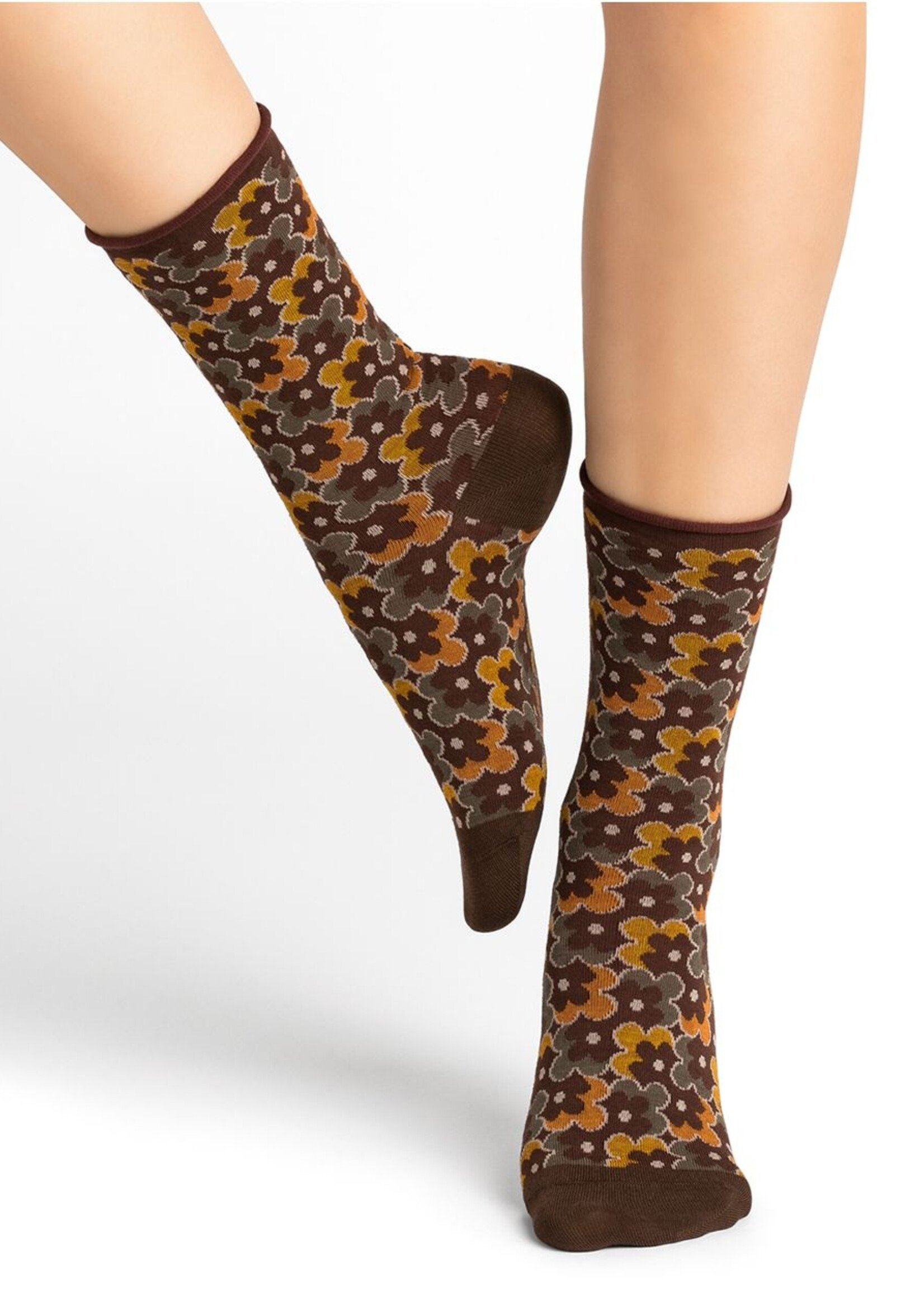 Bleu Forêt Chaussettes BF veloutées Fleurs pop 6436