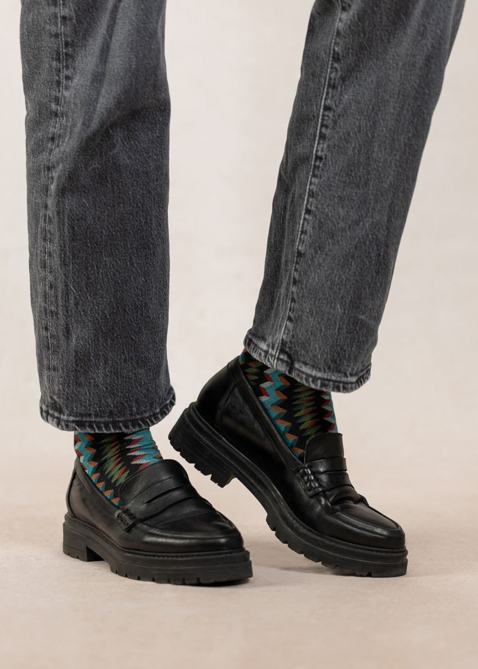 Bleu Forêt Chaussettes BF veloutées Zigzag 6495