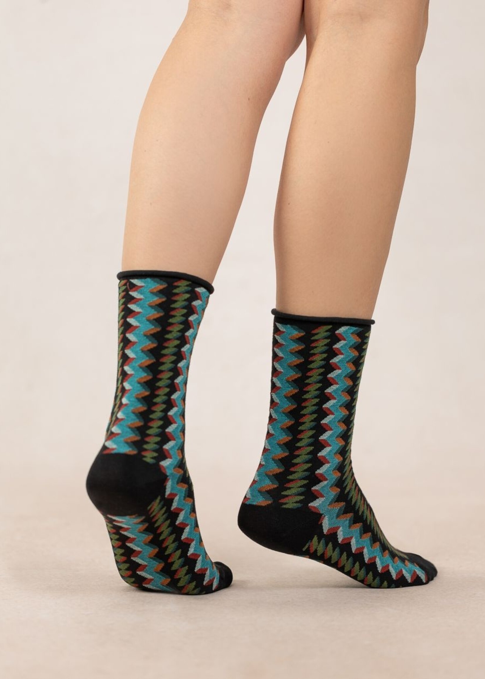 Bleu Forêt Chaussettes BF veloutées Zigzag 6495