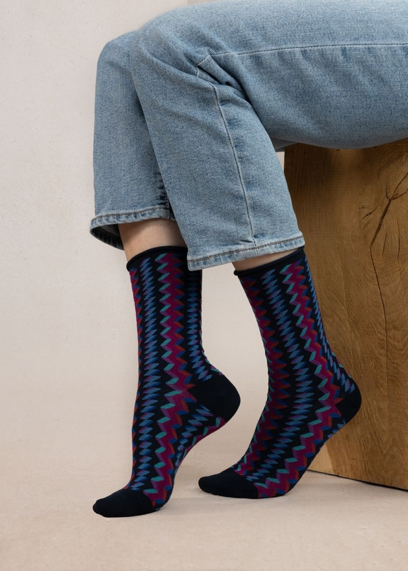 Bleu Forêt Chaussettes BF veloutées Zigzag 6495