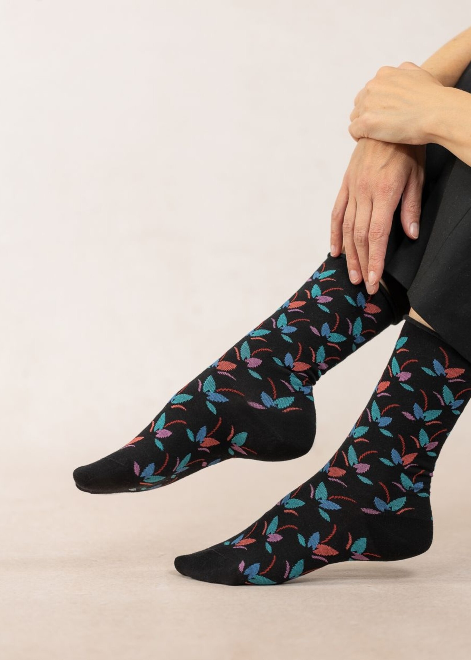 Bleu Forêt Chaussettes BF veloutées Feuillage 6496