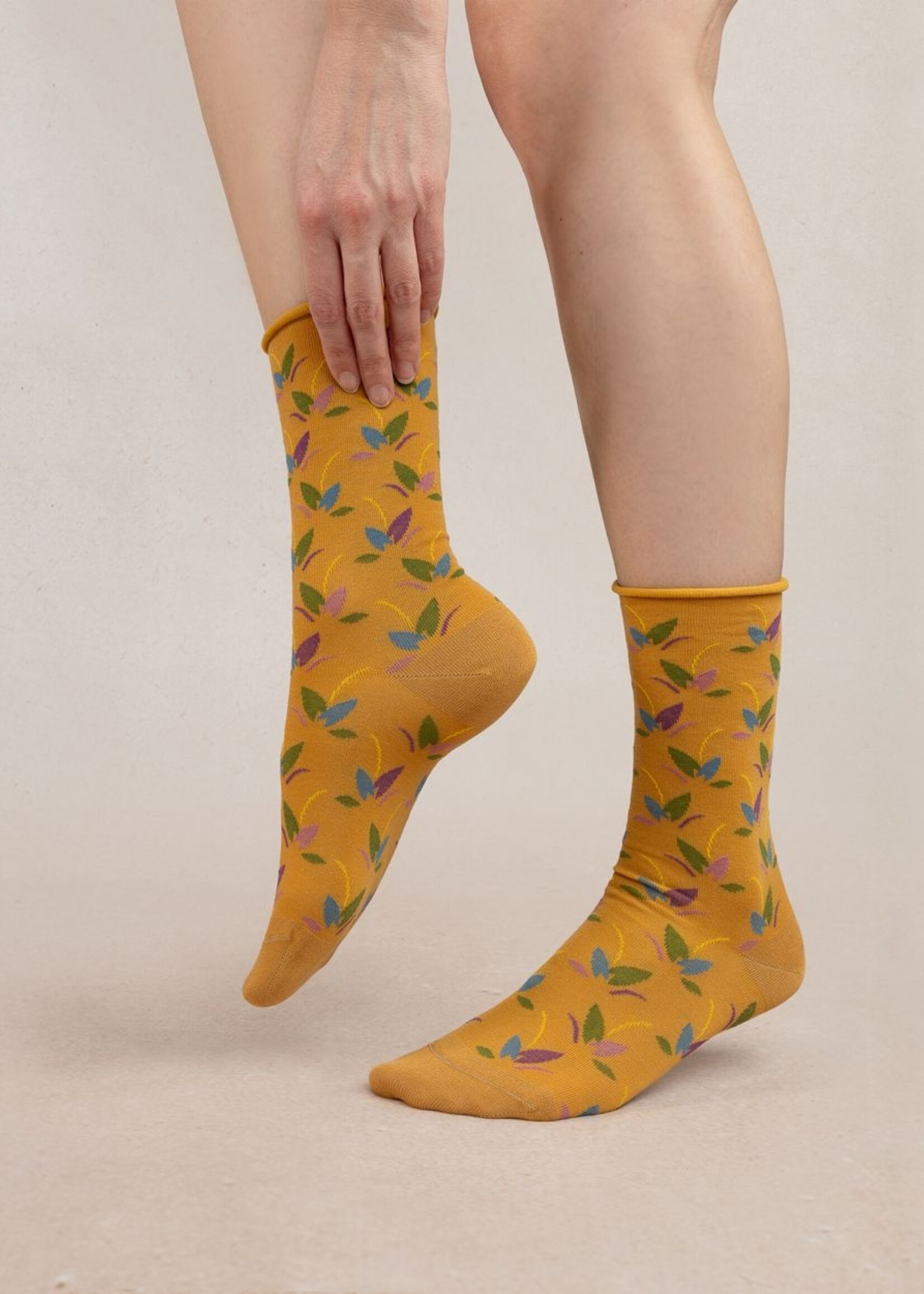 Bleu Forêt Chaussettes BF veloutées Feuillage 6496
