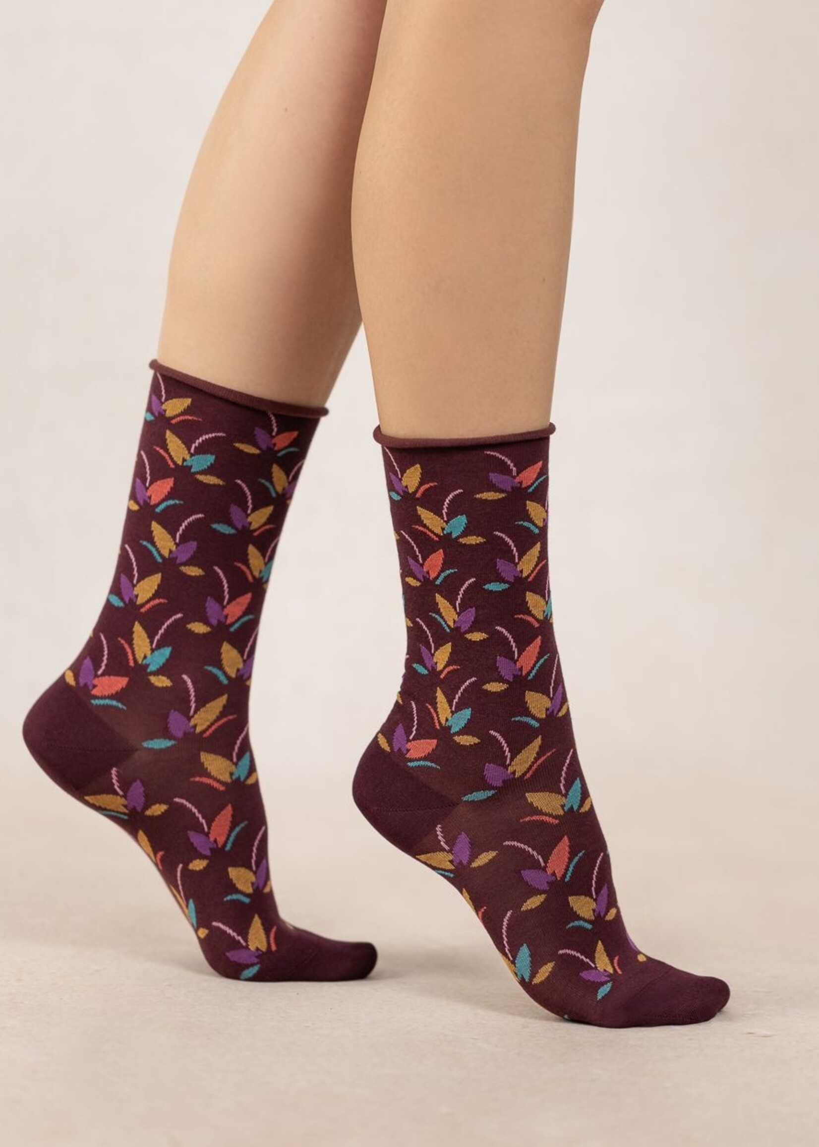 Bleu Forêt Chaussettes BF veloutées Feuillage 6496