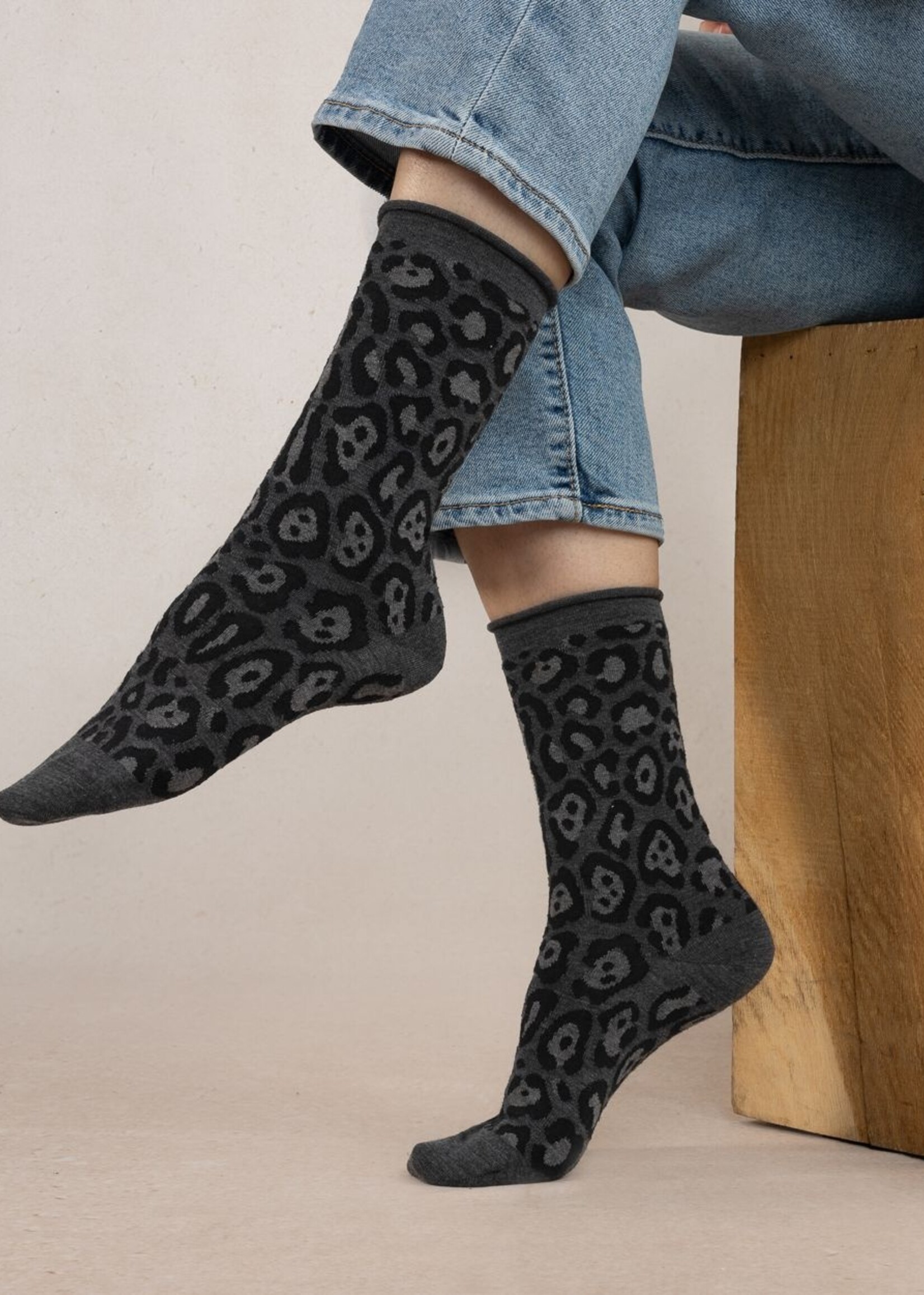 Bleu Forêt Chaussettes BF laine Léopard 6448
