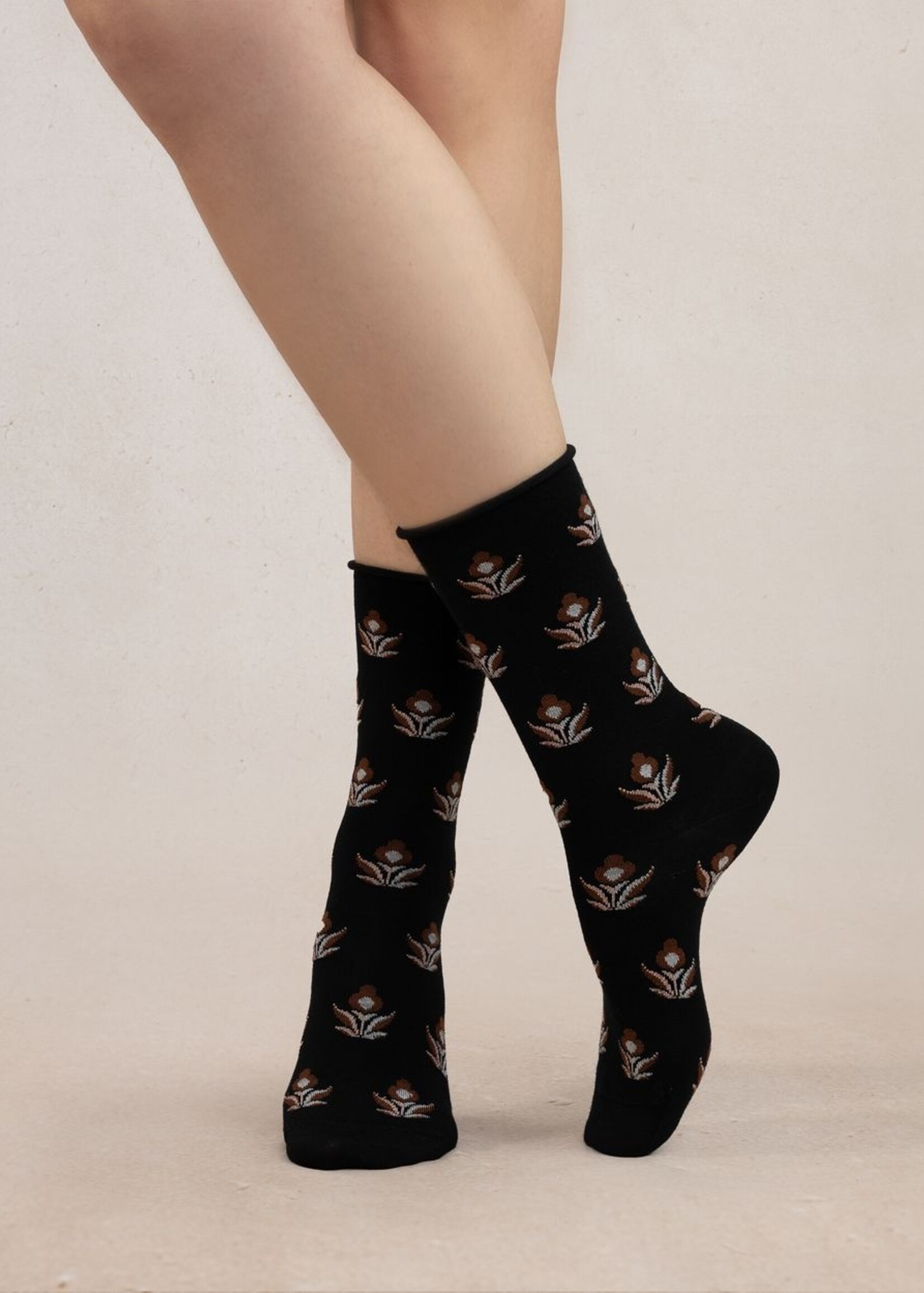 Bleu Forêt Chaussettes BF laine Fleurs 6487