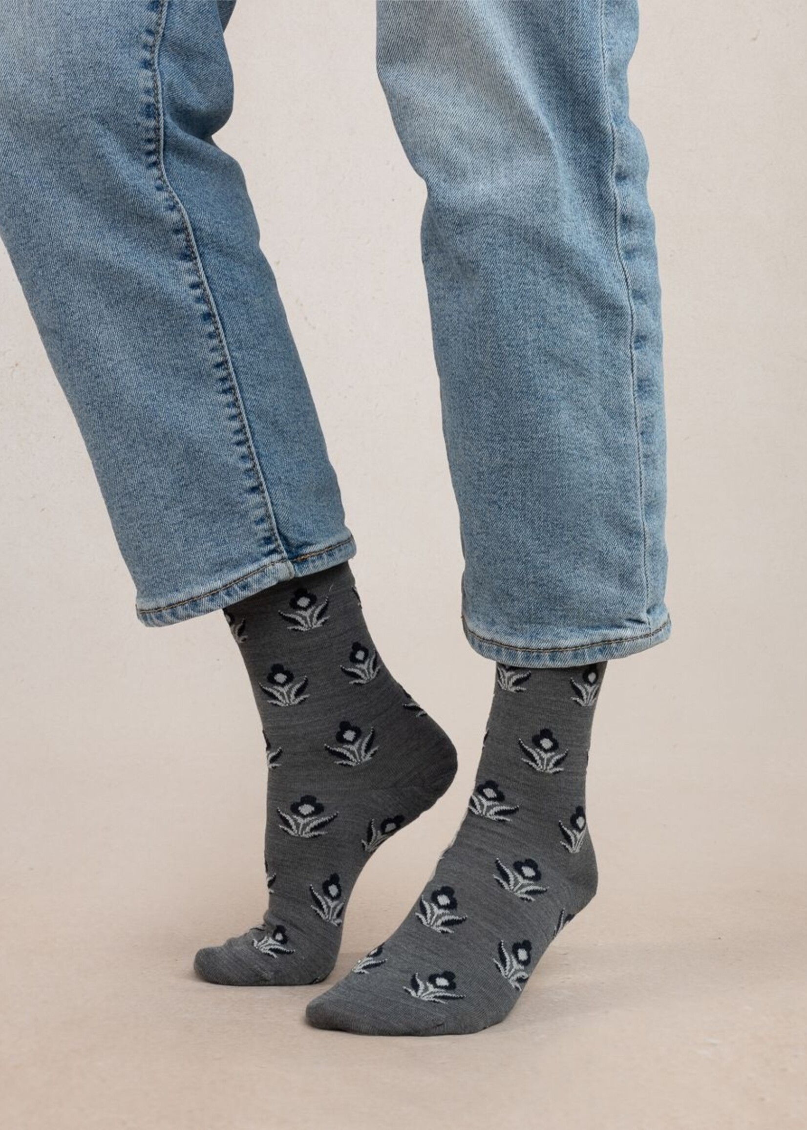 Bleu Forêt Chaussettes BF laine Fleurs 6487