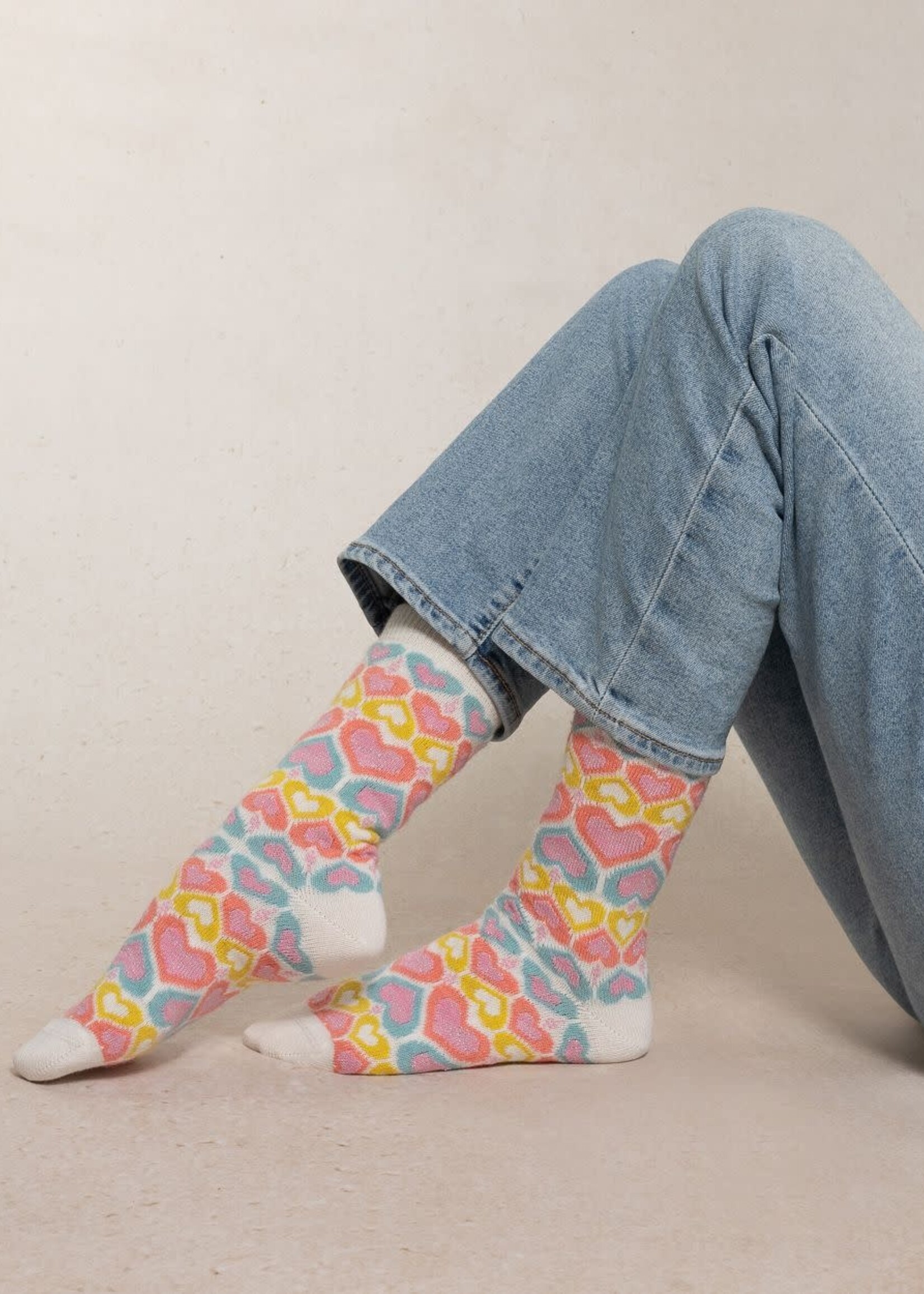 Bleu Forêt Chaussette BF cachemire Coeurs 6566