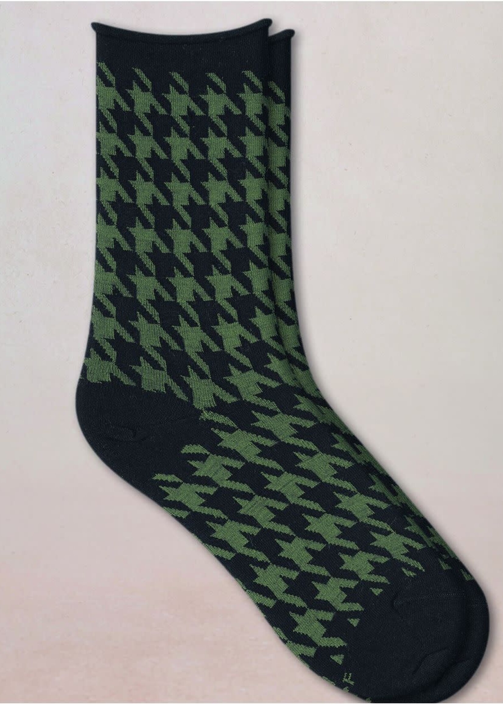 Bleu Forêt Chaussettes BF laine fine pieds de poule 6563