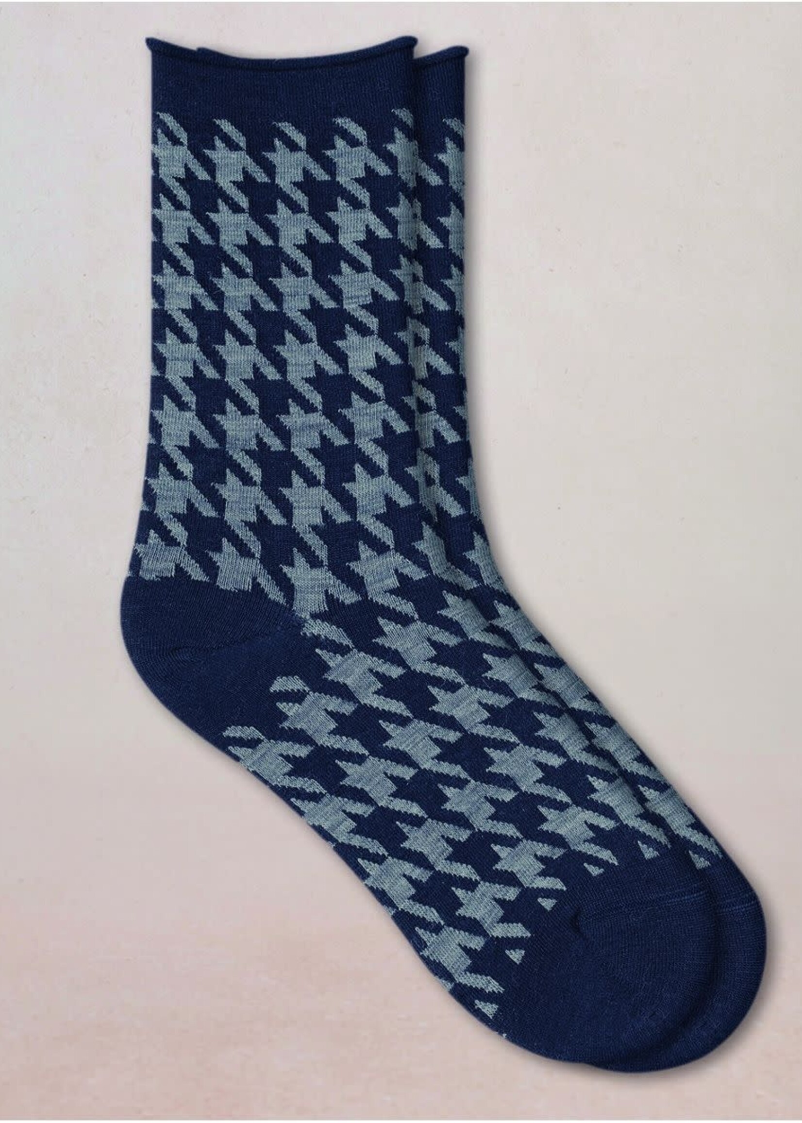 Bleu Forêt Chaussettes BF laine fine pieds de poule 6563