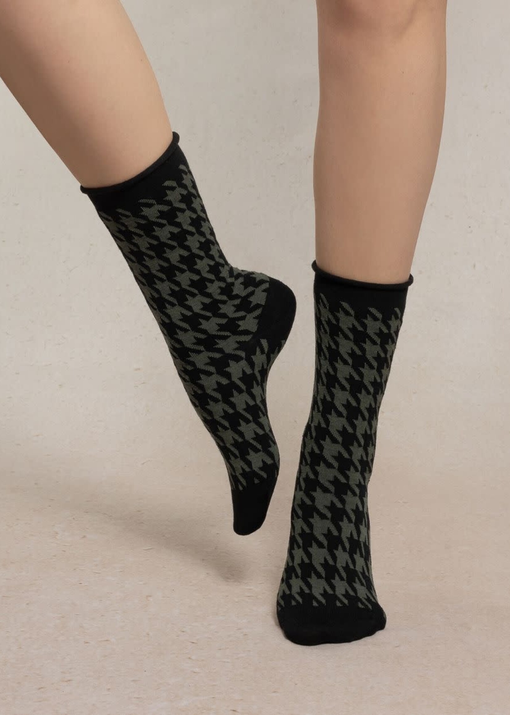 Bleu Forêt Chaussettes BF laine fine pieds de poule 6563