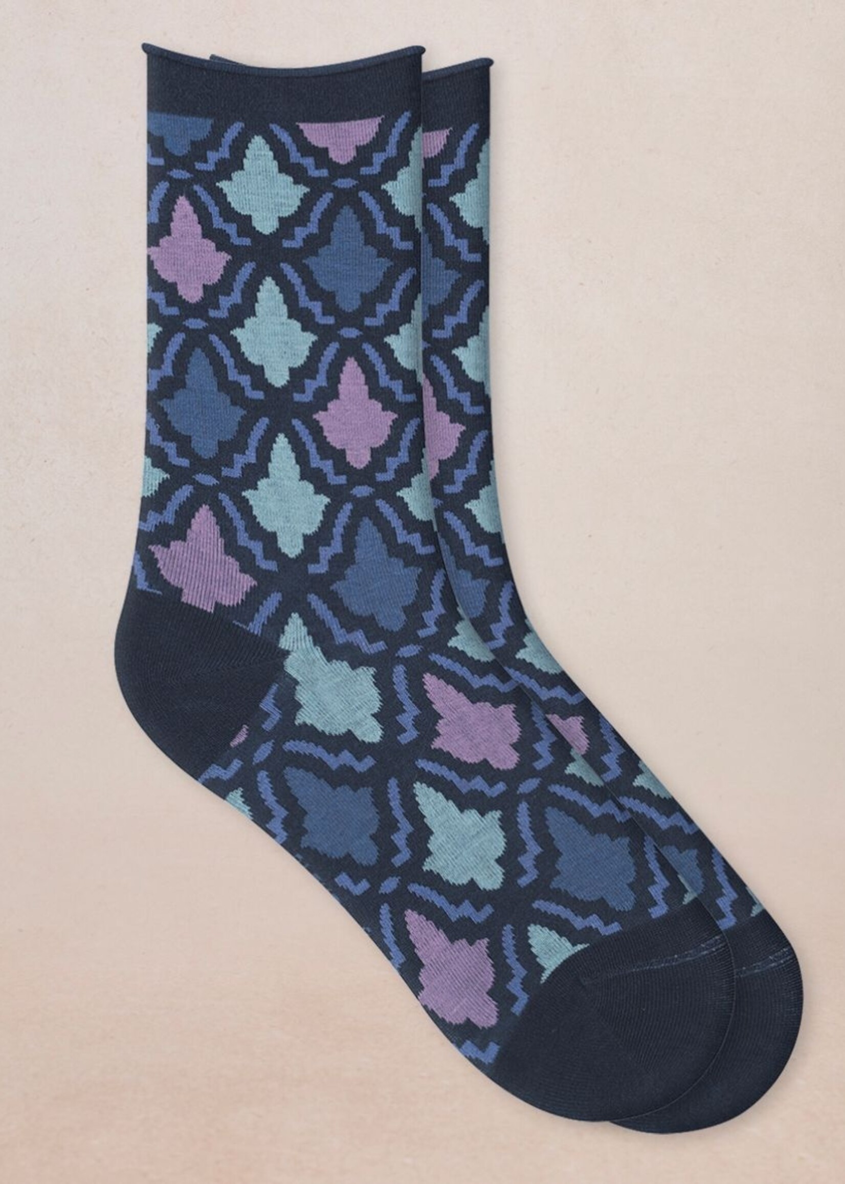 Bleu Forêt Chaussettes BF veloutées Mosaïque 6606
