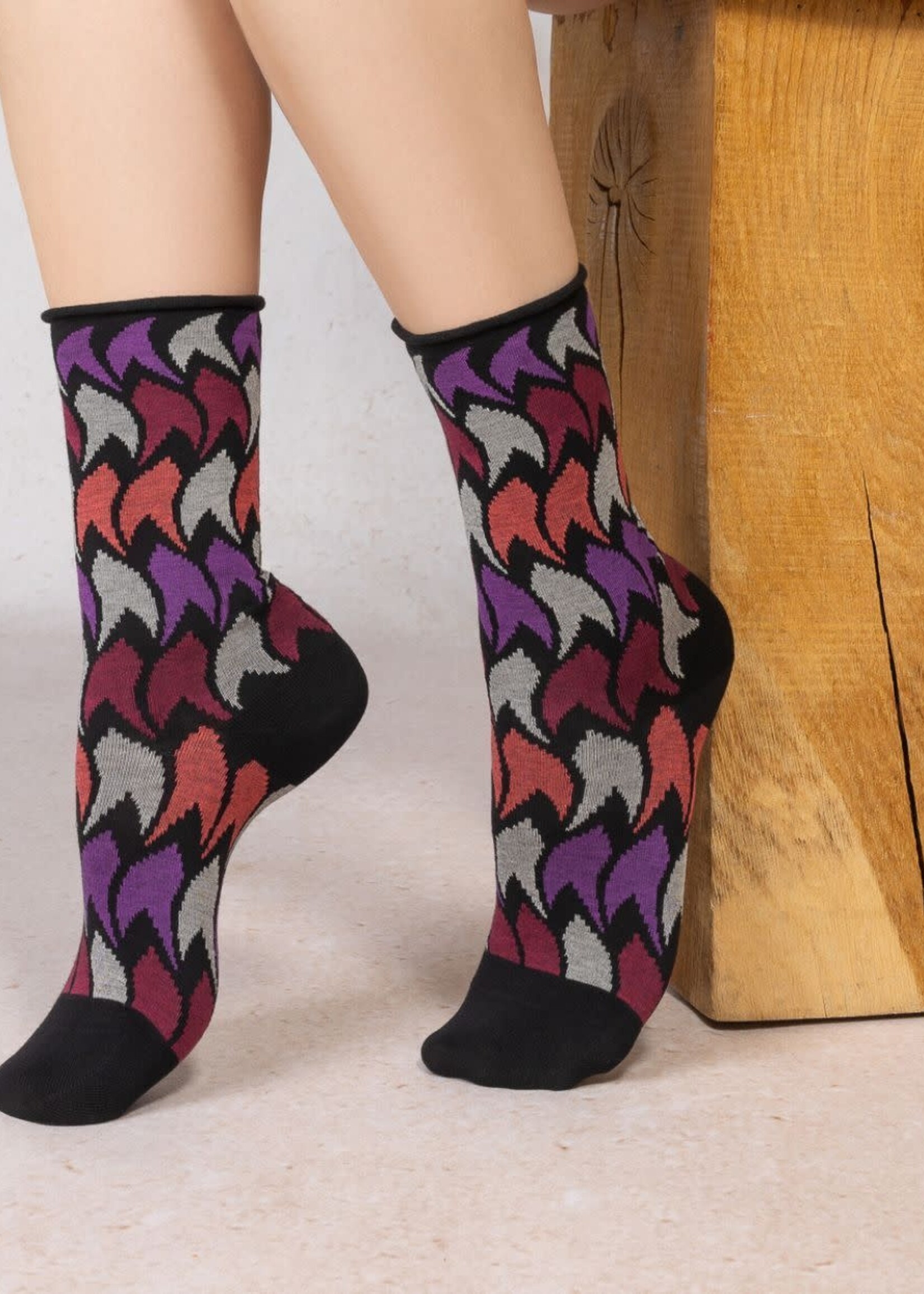 Bleu Forêt Chaussettes BF veloutées plumes ondulées 6628