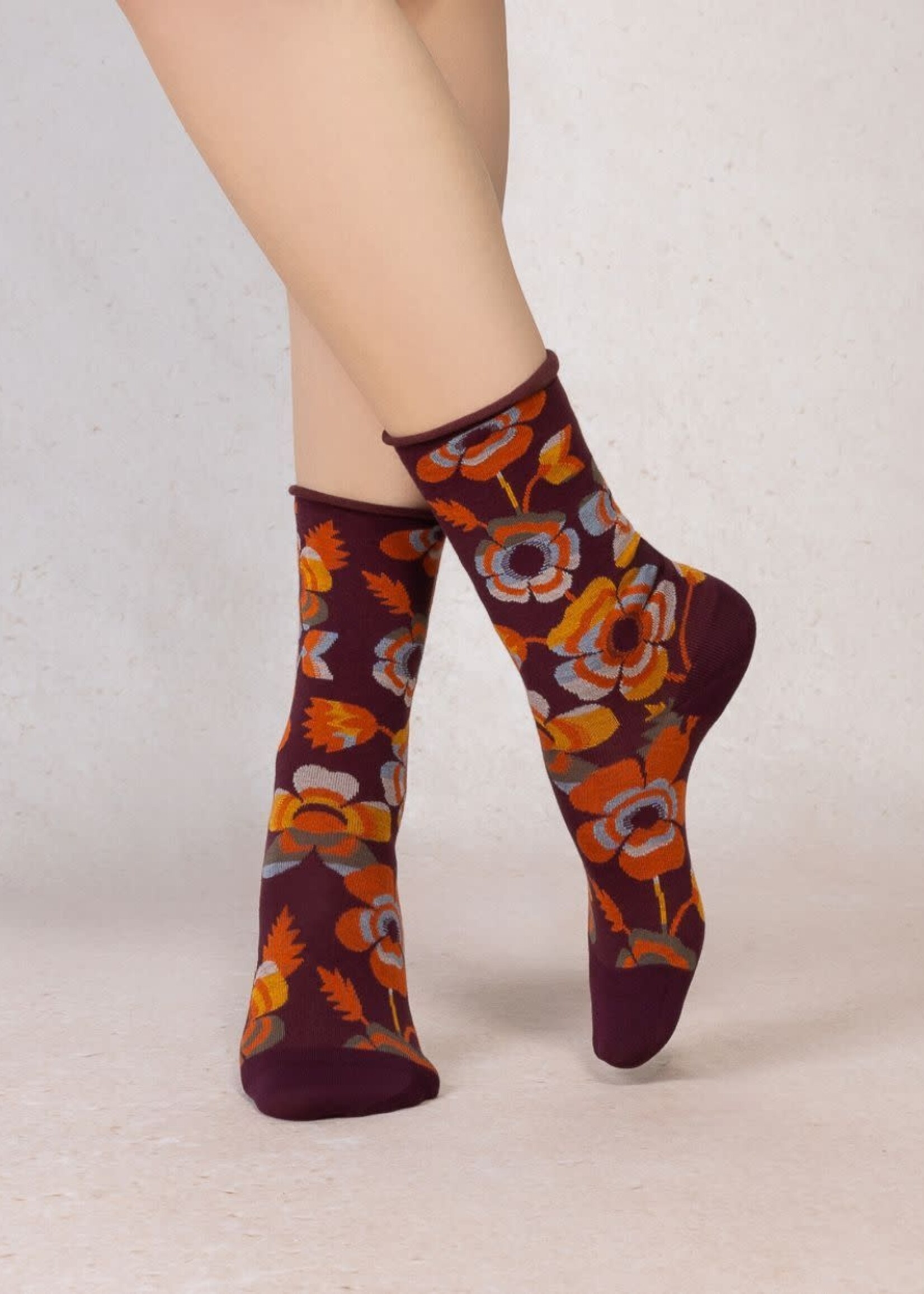 Bleu Forêt Chaussettes BF veloutées fleurs 6627