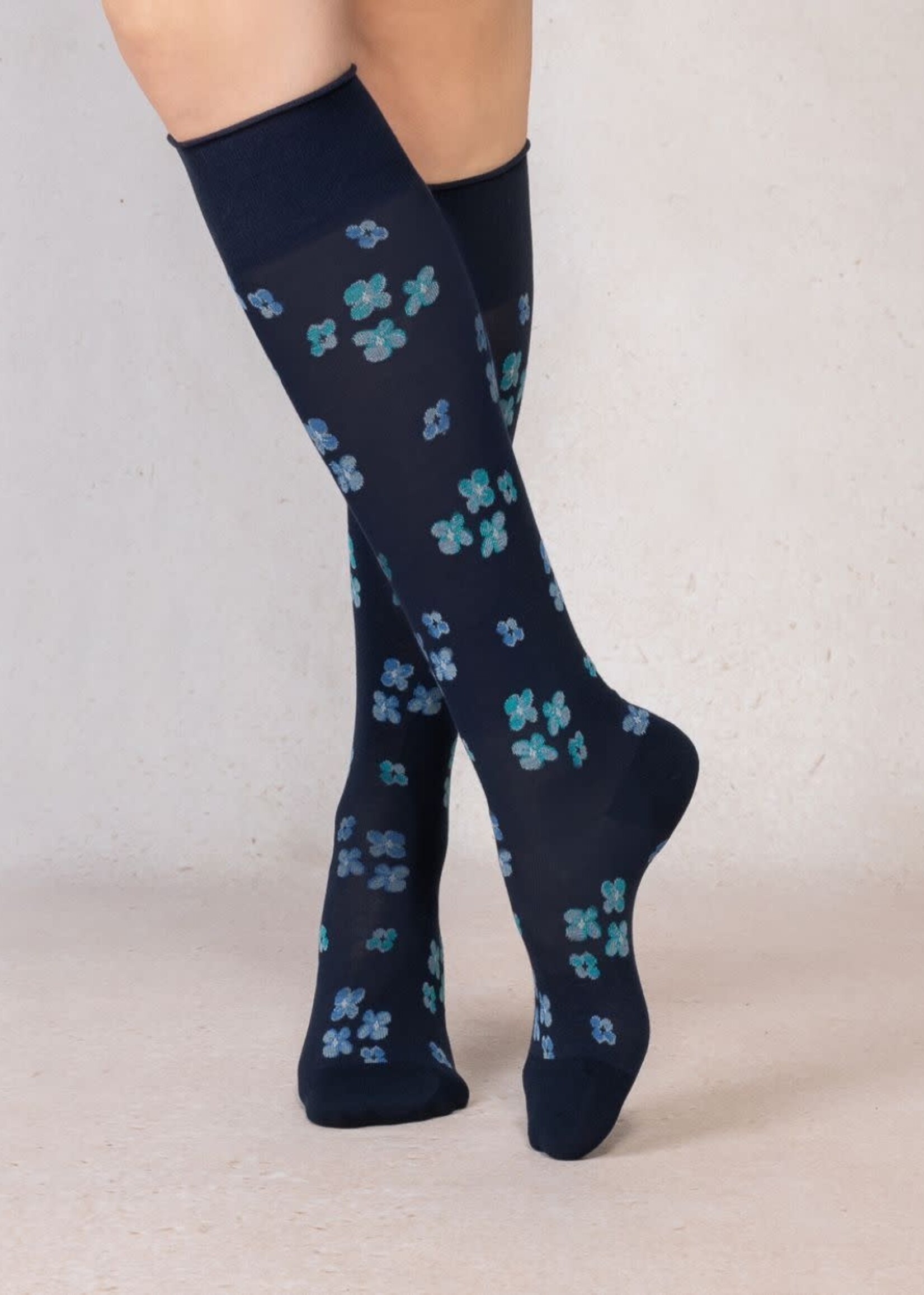Bleu Forêt Mi-bas BF velouté Floral 6433