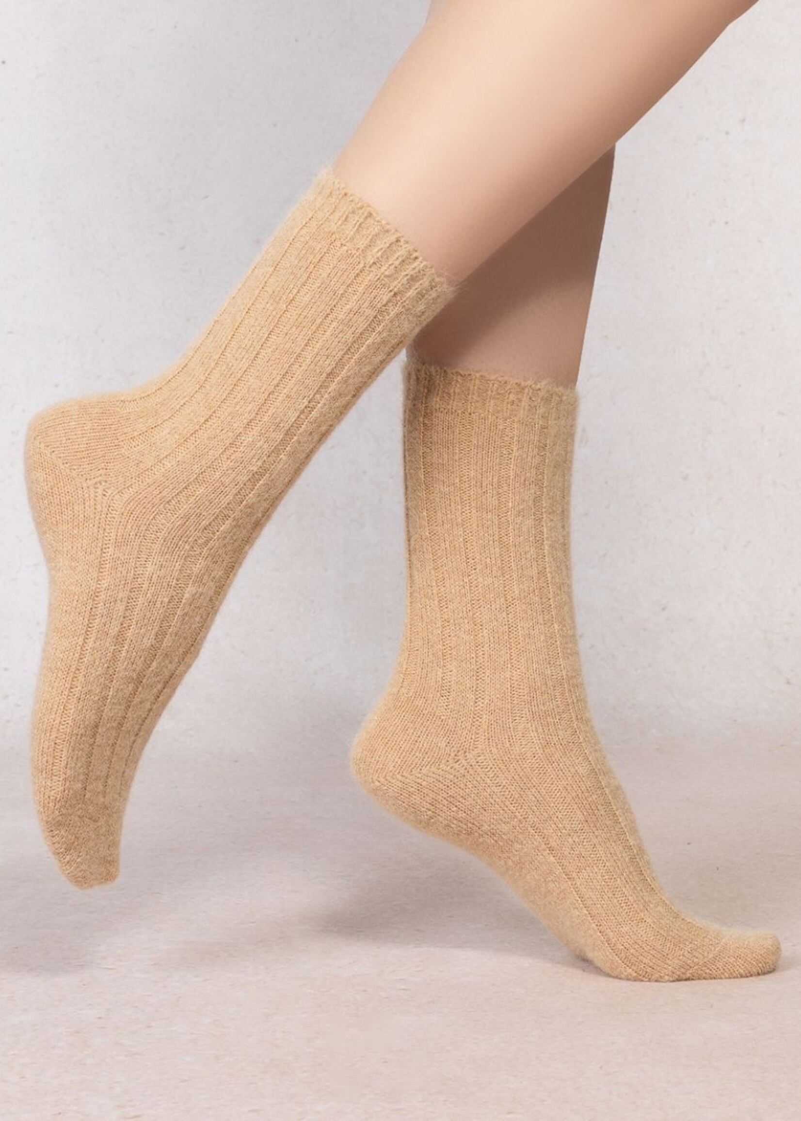Bleu Forêt Chaussettes BF laine alpaga à côtes 6570